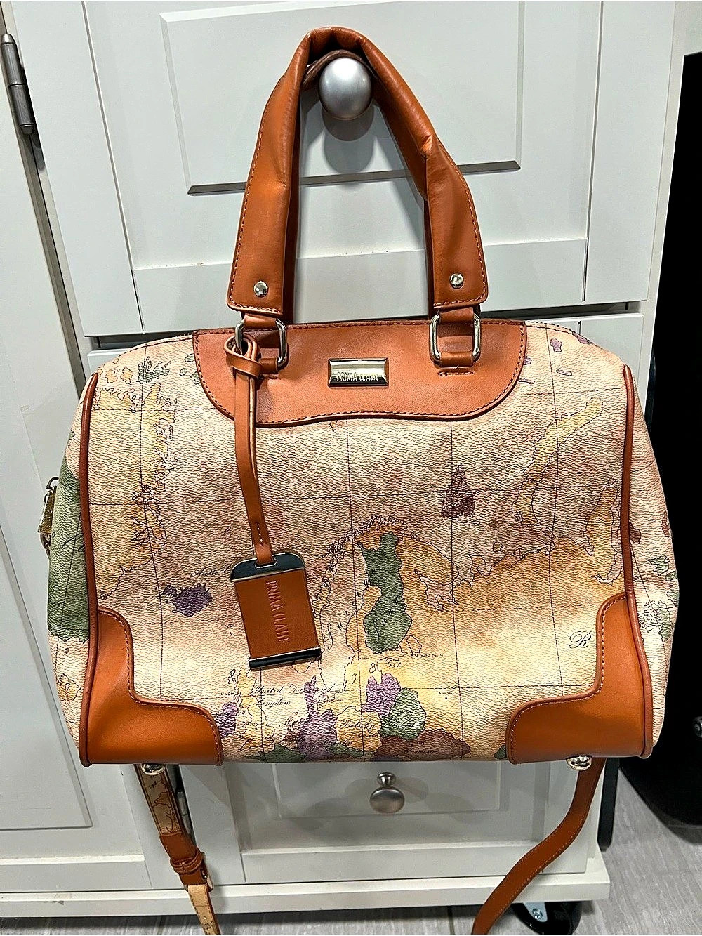 Prima Classe Map Print Satchel in Brown & Beige